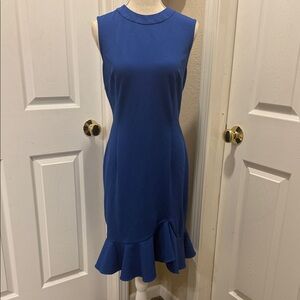 Donna Morgan Sleeveless Cobalt Blue Ruffle-Hem Midi Dress